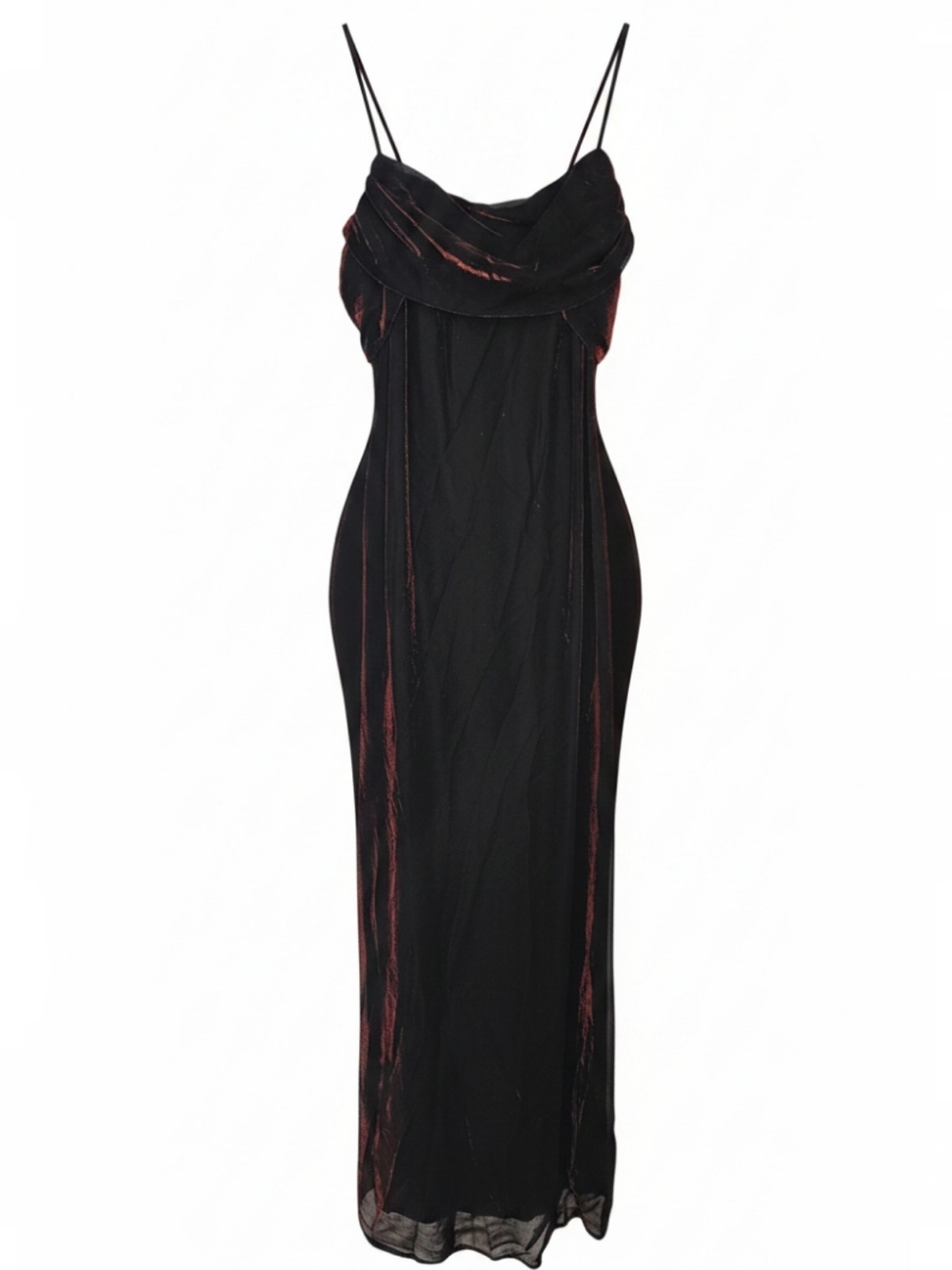 Vintage 90s Molly Malloy Whimsigoth Iridescent Metallic Red Maxi Dress Goth 10